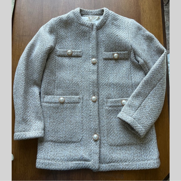 H&M Textured Tweed Weave Jacket Coat with Pearl Gold Buttons ✨ - Picture 3 of 7